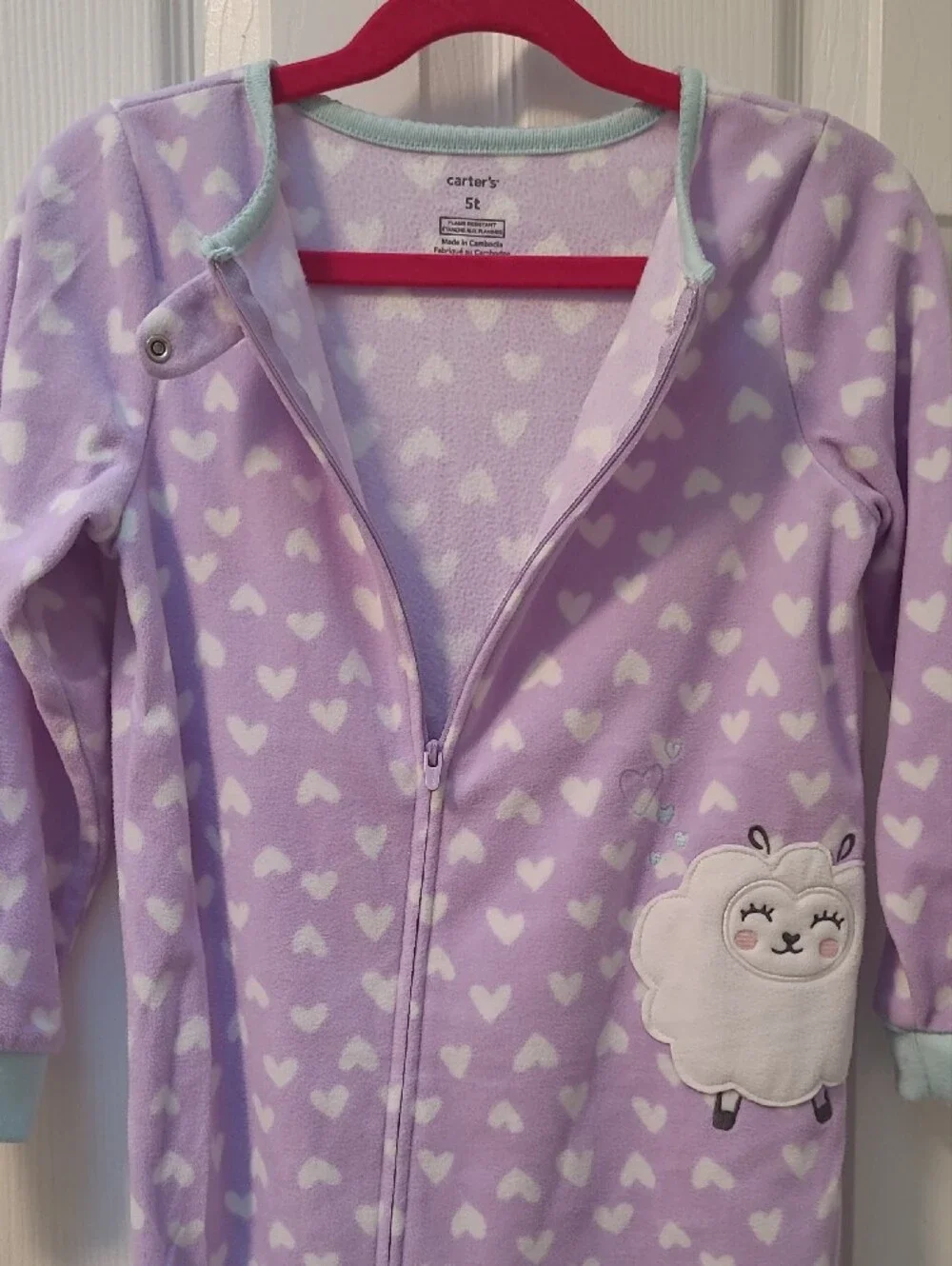 Carter's Lavender Heart Print Footed One-Piece Pajamas